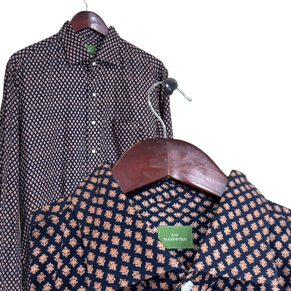 Sid Mashburn men's blue printed button up shirt large lightweight 100% cotton